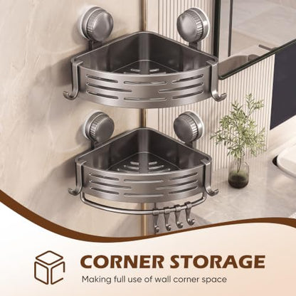 Corner Shower Caddy with Suction Cups, ABS Plastic, Grey 2pcs