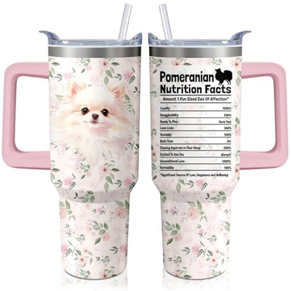 40oz Pomeranian Dog Tumbler with Handle and Straw - Insulated Stainless Steel Travel Mug for Dog Lovers - Birthday & Mother's Day Gift - Animal Lover Gift