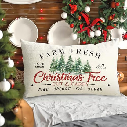 Christmas Tree Lumbar Pillow Cover 12x20 Inches - Festive Decorative Cushion with Hidden Zipper - Pack of 1