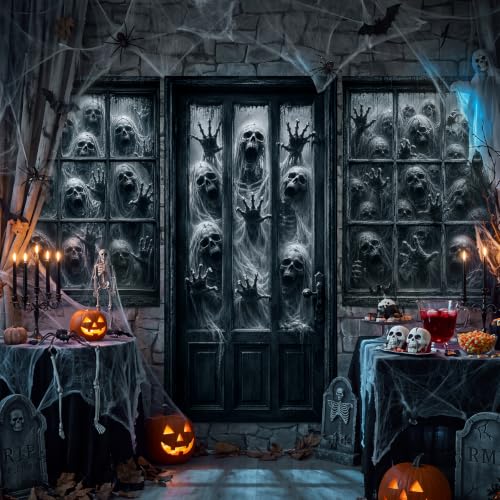 Halloween Skeleton Door & Window Cover Set - Spooky Porch Decorations