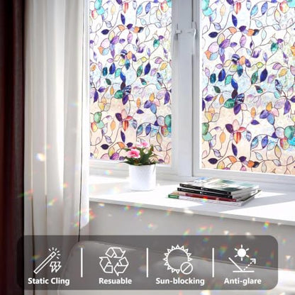 Purple Stained Glass Window Privacy Film 17.5 x 78.7 Inches Static Cling