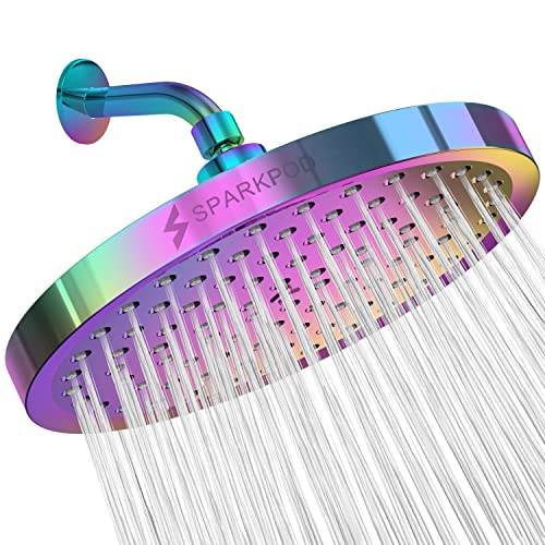 SparkPod Shower Head - High Pressure Rain - Premium Quality Luxury Design - Easy Clean Adjustable Replacement for Your Bathroom Shower Heads (Radiant Rainbow, 8 Inch Round)