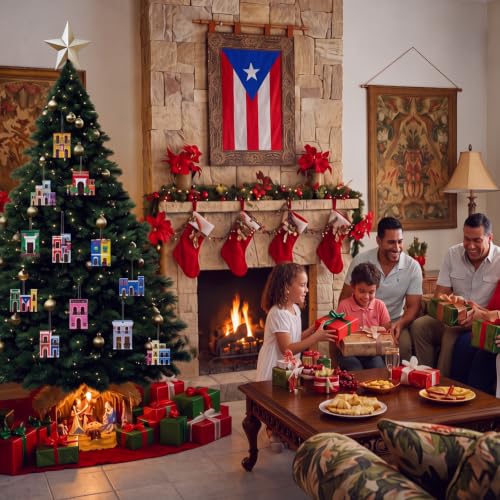 Puerto Rico Wooden Ornament Set - San Juan Holiday Decorations, 36 Pieces