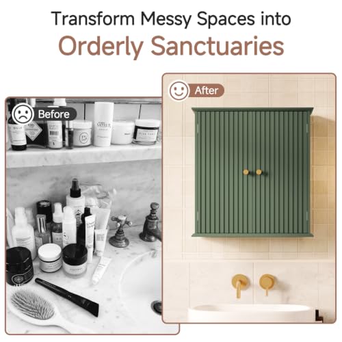 Bathroom Wall Cabinet with 2 Adjustable Shelves - Green