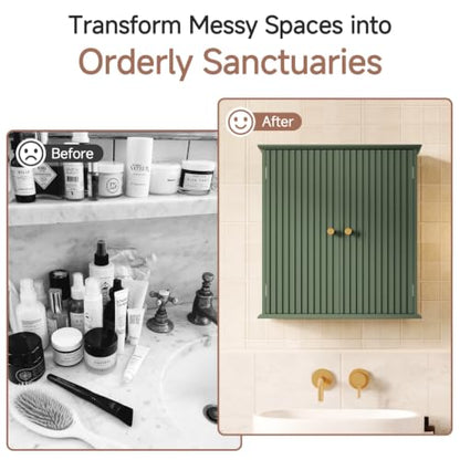 Bathroom Wall Cabinet with 2 Adjustable Shelves - Green