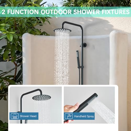 MOSSON Antique Brass Shower System Bathroom Shower Faucet Set with 8 Inch Shower Head Handheld Spray and 360 ° Rotation Tub Spout 2 Cross Handles Outdoor Shower Fixtures