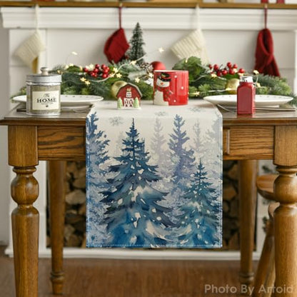 Forest Hello Winter Table Runner 13x36 Inch Blue Home Decor for Parties