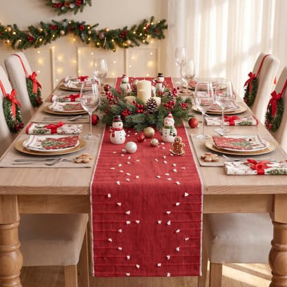Red Farmhouse Rustic Cotton Woven Table Runner 12x108 Inch Christmas Holiday Decor