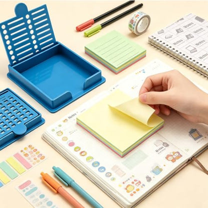 Sticky Note Holder Dispenser with 100 Sheets & 5 Stencils, 3x3 Inch Organizer