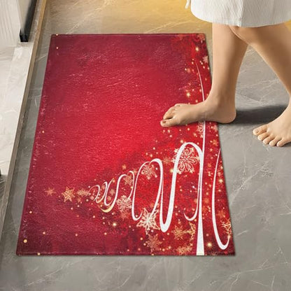 Multicolor Christmas Bathroom Rugs 2-Piece Set - Quick Dry Plush Anti-Slip