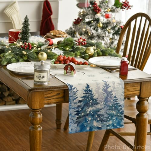 Forest Hello Winter Table Runner 13x36 Inch Blue Home Decor for Parties