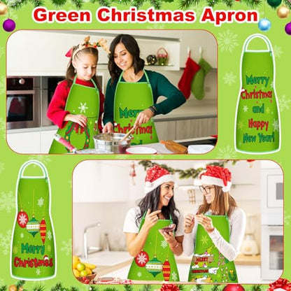 JenPen Christmas Aprons Bulk Set with Adjustable Neck Straps - Green, 9 Pack for Holiday Cooking & Parties