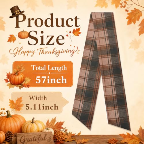 Orange-Brown Plaid Fall Wreath Sash Set for Front Door Autumn Decor - 2 Pieces
