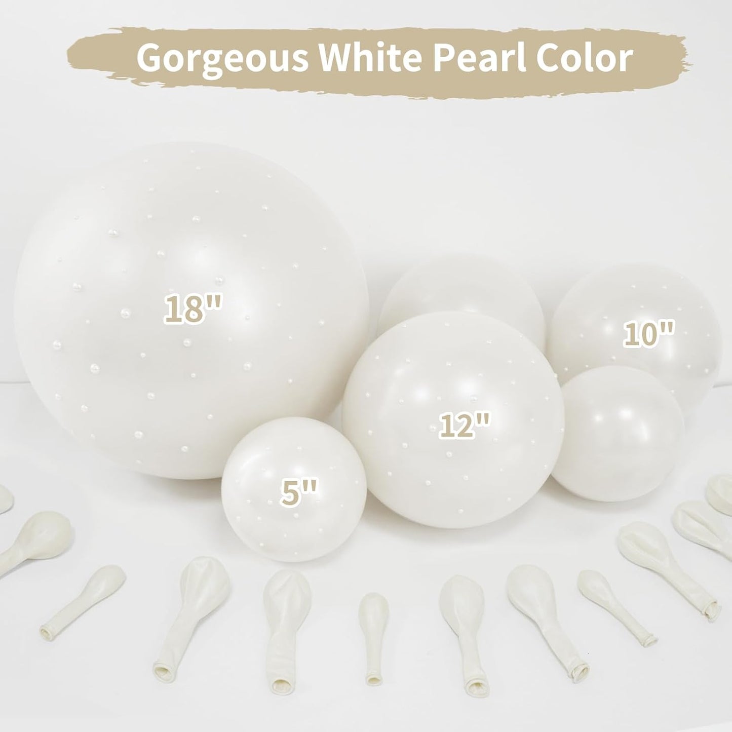 Double Stuffed Pearl White Balloons - 116 Pcs Arch Garland Kit for Weddings & Showers | 5/10/12/18 Inch