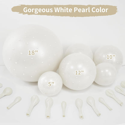 Double Stuffed Pearl White Balloons - 116 Pcs Arch Garland Kit for Weddings & Showers | 5/10/12/18 Inch