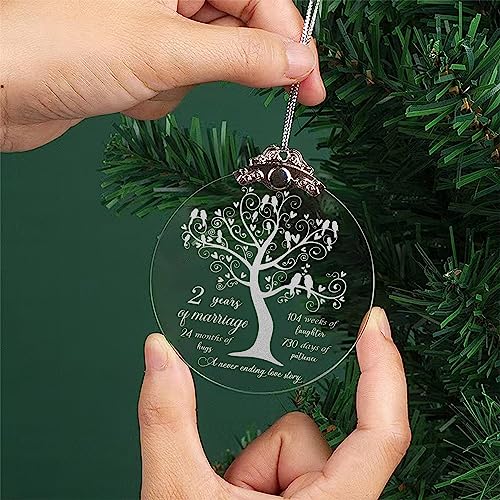 2nd Wedding Anniversary Ornament - Crystal Glass Gift for Husband & Wife