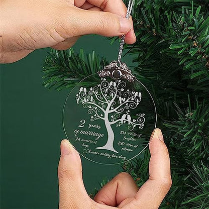2nd Wedding Anniversary Ornament - Crystal Glass Gift for Husband & Wife