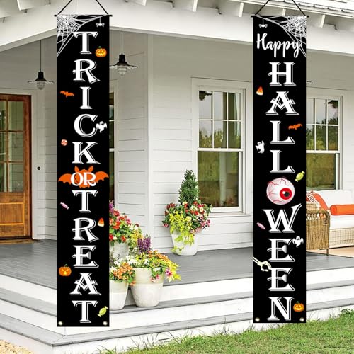 Halloween Decorations Outdoor Banner Trick or Treat Happy Halloween Porch Sign Festive Wall Decor