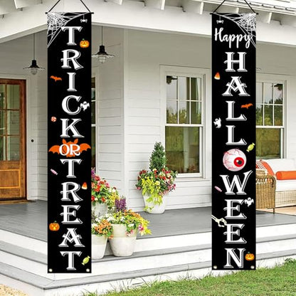 Halloween Decorations Outdoor Banner Trick or Treat Happy Halloween Porch Sign Festive Wall Decor