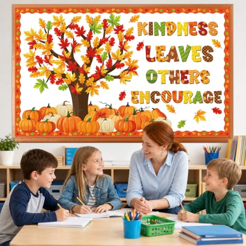 Autumn Fall Bulletin Board Decorations Set with Tree Leaves Pumpkins & Borders