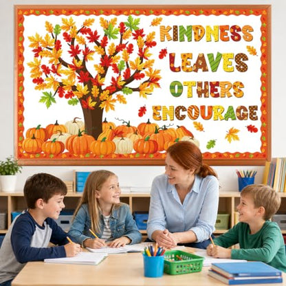 Autumn Fall Bulletin Board Decorations Set with Tree Leaves Pumpkins & Borders