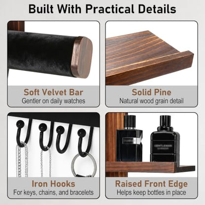 Wall Mounted Cologne Organizer with 3-Tier Shelves and Watch Bar