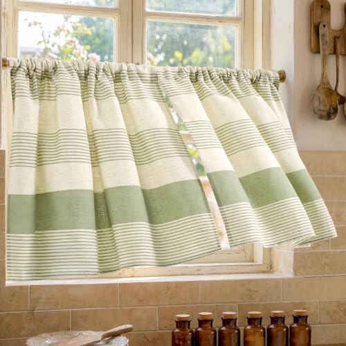 Sage Green Linen Blend Kitchen Tier Curtains - 30W x 36L, Pack of 2