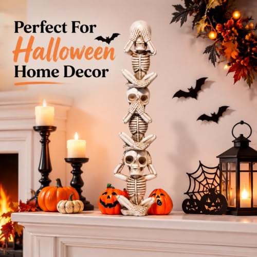 Hodao Halloween Decor Skeleton Figurine - White Three-Tier Pumpkin Design