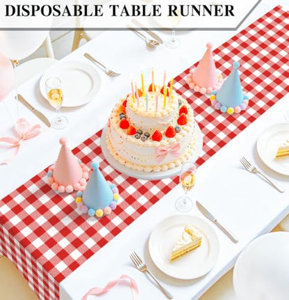 Red Gingham Disposable Table Runner Set - 3 Pieces for Party & Event Decor