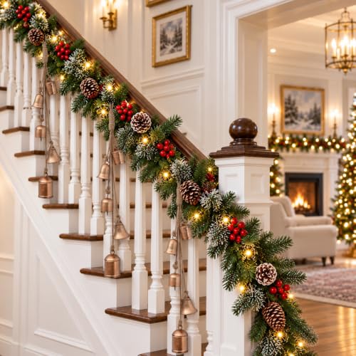 Rust Gold Handmade 30-Inch Christmas Bells for Holiday Decor - 2 Pack