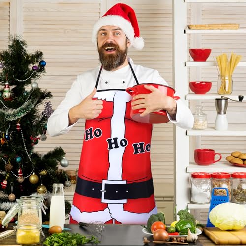 Christmas Aprons Set - 4 Reusable Holiday Kitchen Cooking Aprons for Adults