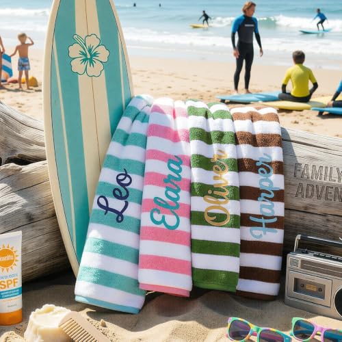 Personalized Embroidered Striped Beach Towel for Adults Kids - 2 Sizes
