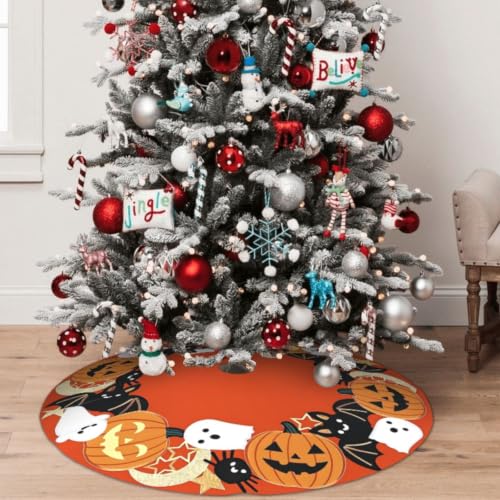 Small Halloween Ghost Pumpkin Tree Skirt, 30 Inch Autumn Holiday Decor