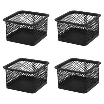 Square Metal Mesh Paper Clip Holder Set - Black Desk Organizer, 4 Pack
