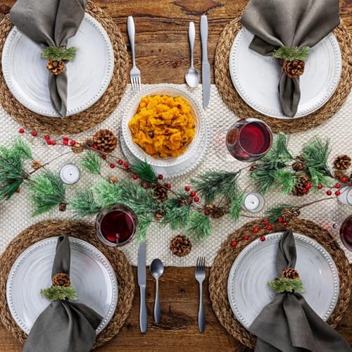 Green Pine Needle Napkin Rings Set of 6 for Christmas Table Decor