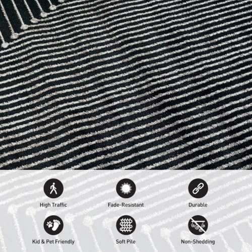 Bohemian Stripe Runner Rug 2'3" x 8' Black - Durable Non-Toxic Floor Covering