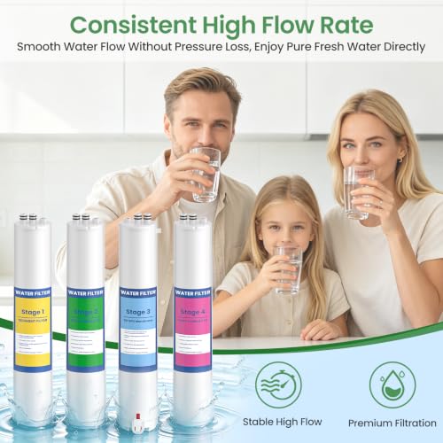 4 Pack Water Filter Cartridges for Reverse Osmosis Systems - Compatible with Pure Blue H2O PB‑TLRO4H50T
