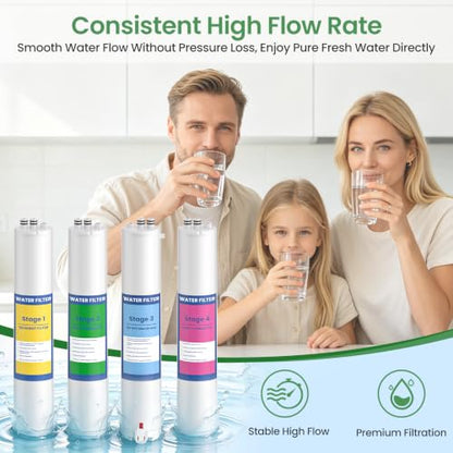 4 Pack Water Filter Cartridges for Reverse Osmosis Systems - Compatible with Pure Blue H2O PB‑TLRO4H50T