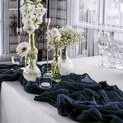 Navy Blue Cheesecloth Table Runner 6FT Set of 10 Boho Rustic Sheer Fabric for Wedding Party