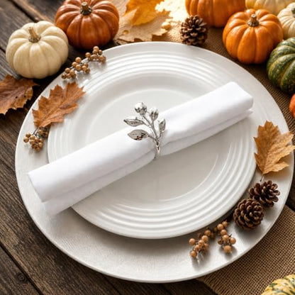 Set of 12 Silver Leaf Napkin Rings for Table Decor - Elegant Kitchen & Dining Accessory