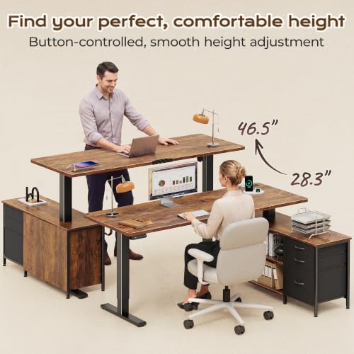 Standing Desk with Outlets, Cabinet & Shelves - Rustic Brown, 55.1 Inches