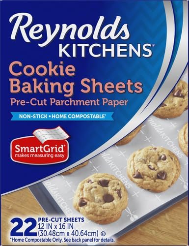 Reynolds Kitchens Baking Parchment Paper Sheets - Pre-Cut, Oven-Safe, No-Mess Cleanup | 12x16 in, 22 Count (Pack of 2)