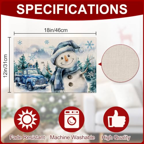 Snowman Christmas Placemats Set of 4 - 12x18 Inches Holiday Table Decor