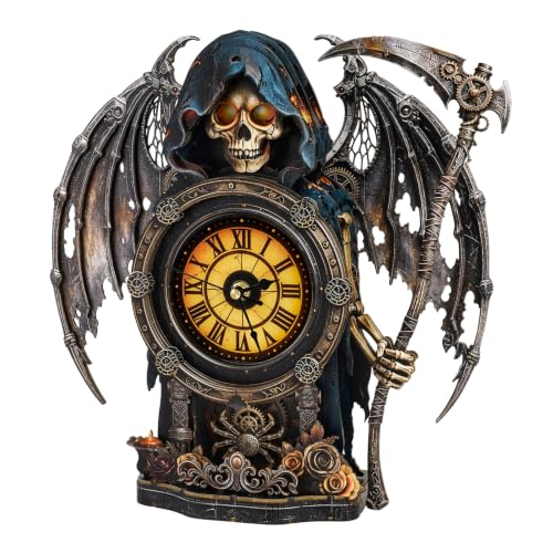 Halloween Grim Reaper Wooden Puzzle Clock with Glowing Eyes & Flapping Wings