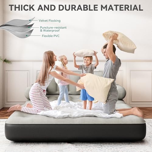 Gray Queen Size Air Sofa Bed Mattress with Channel Back and Pump