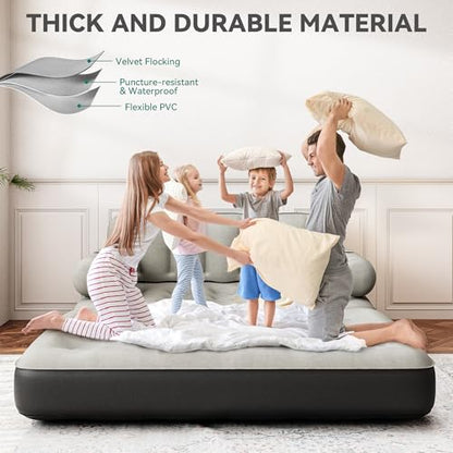 Queen Size Air Sofa Bed Mattress with Headboard & Pump - Black, Portable & Inflatable
