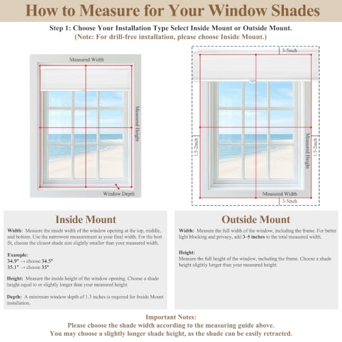 Beige No Drill Top Down Bottom Up Cellular Window Shades 34.5W x 64H