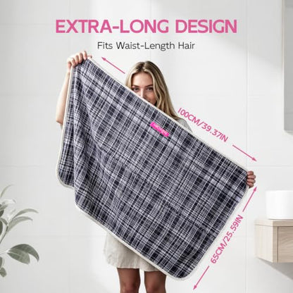 Years Calm XL Microfiber Hair Towel Wrap - Gray Stripes, Quick-Drying & Absorbent