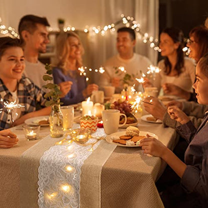 Burlap Table Runners with Lights - 12 x 108 Inches, Floral Lace, 12 Pcs - Flower Variation