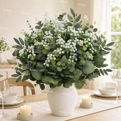 Artificial Eucalyptus Leaves Stems Bulk 70 Pcs Faux Greenery for Wedding and Home Decor